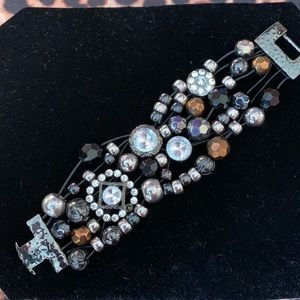 Chunky Rhinestone Copper Gunmetal Flexible Bracelet